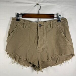 Free People Frayed Shorts Size 8 NWT Beige Raw Hem Casual Summer‎ Button Fly
